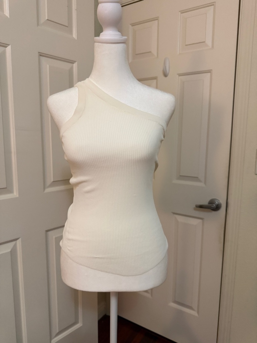 Zara One-Shoulder Ribbed Tank Top - Cream